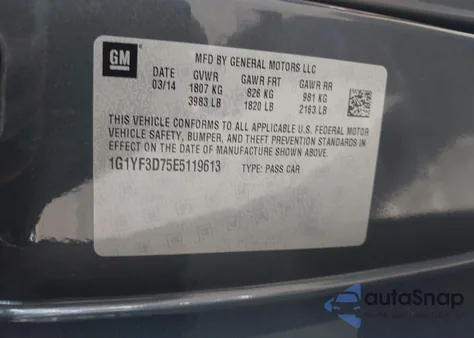 2014 Chevrolet Corvette Stingray из США, поврежденный, VIN 1G1YF3D75E5119613